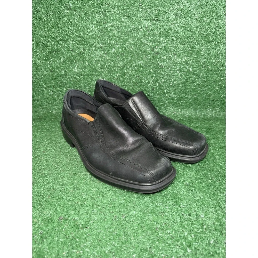 Ecco Helsinki 2.0‎ Mens Size 7-7.5 Black Casual Leather Apron Toe Slip On Shoes